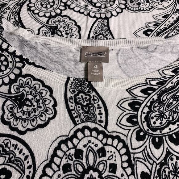 NWT Chico's Sweater Women's Sz 4 (2X) Pullover Monochrome Line Paisley Boat Neck - Picture 4 of 8